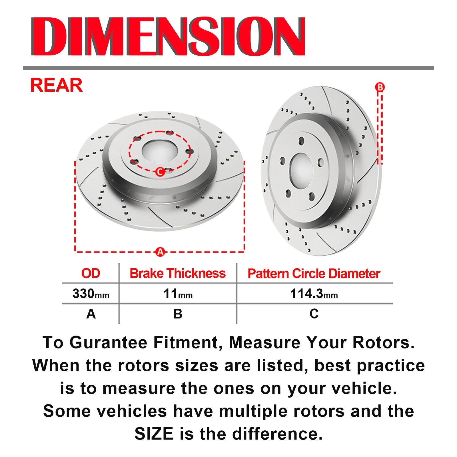 Set of 2 Drilled Brake Rotors for Ford Flex Taurus Explorer (YYYY-YYYY)