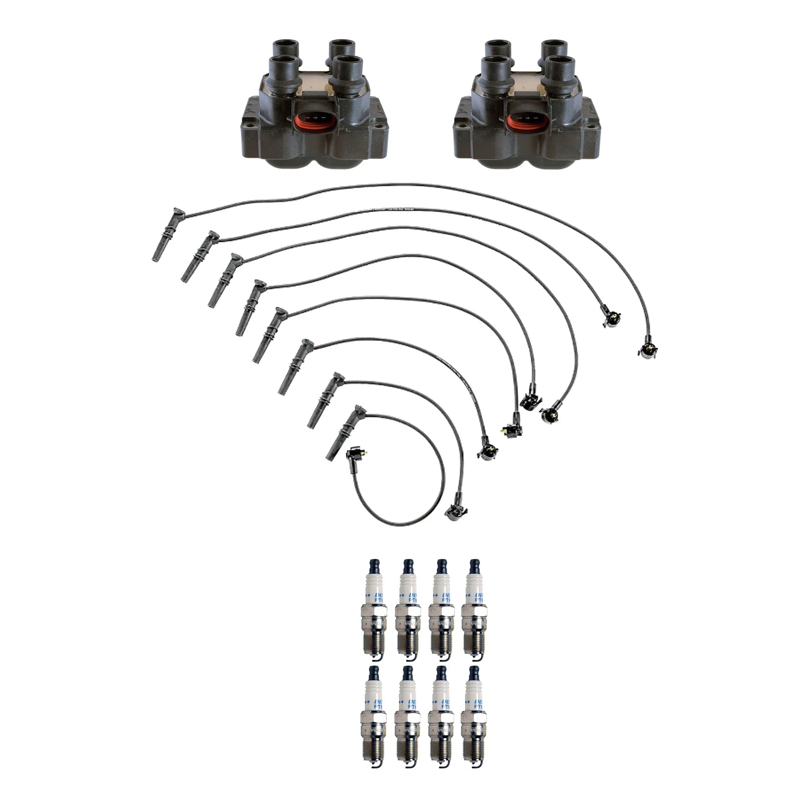 Set of 2 Ignition Coils & 8 Double Platinum Spark Plugs for Ford 4.6 V8