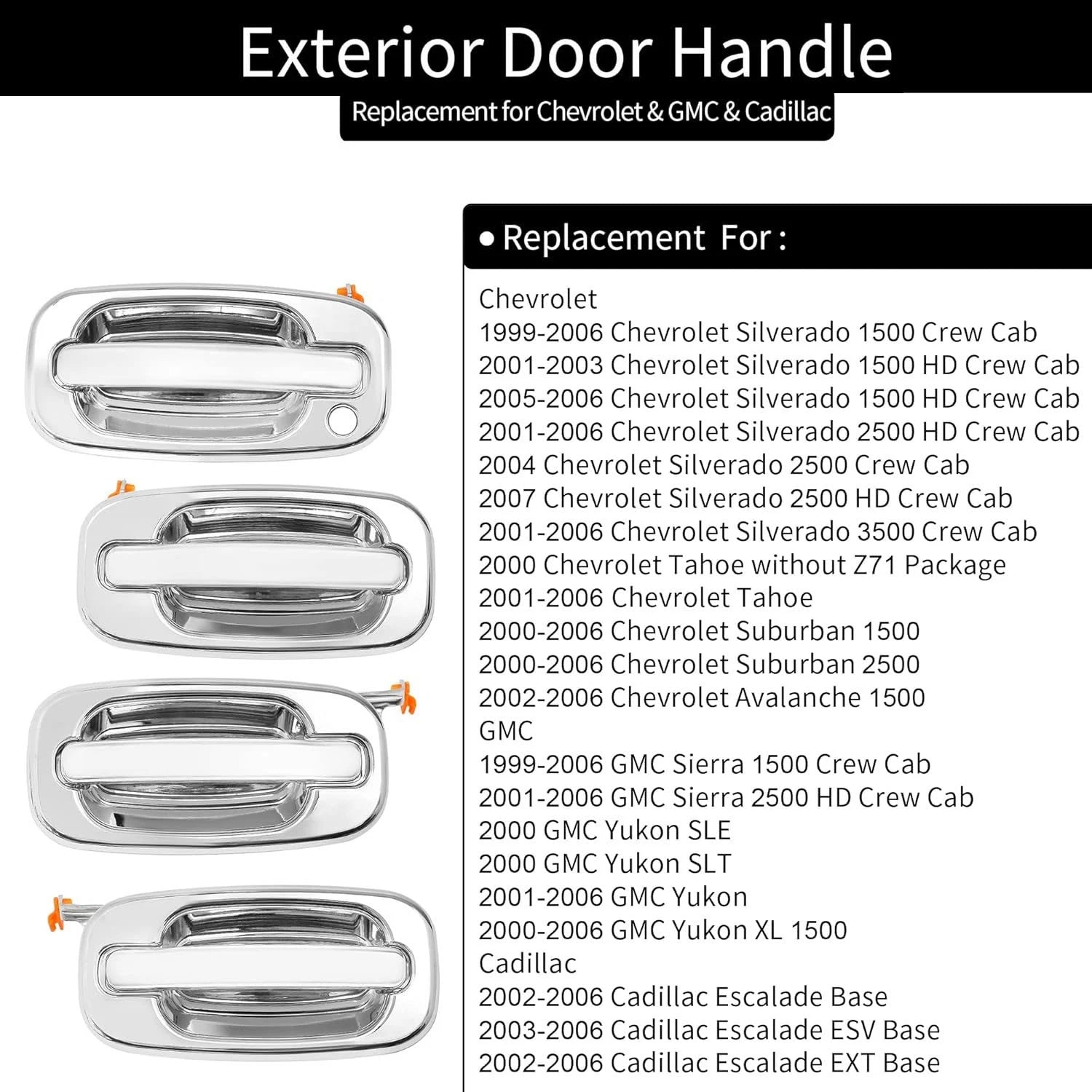 4X Exterior Door Handle for Chevy Silverado GMC Sierra Cadillac (1999–2007) 15182406