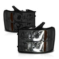LED Halo DRL Projector Headlights for GMC Sierra 1500-3500 (2007–2014) Smoked/Amber