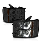 LED Halo DRL Projector Headlights for GMC Sierra 1500-3500 (2007–2014) Smoked/Amber
