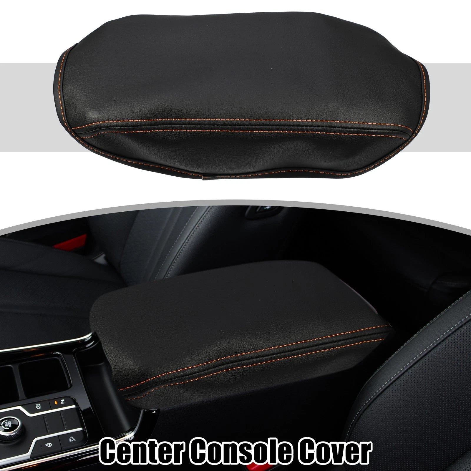 Center Console Cover Pad for Subaru Forester (2019–2023) Black Orange Stitches