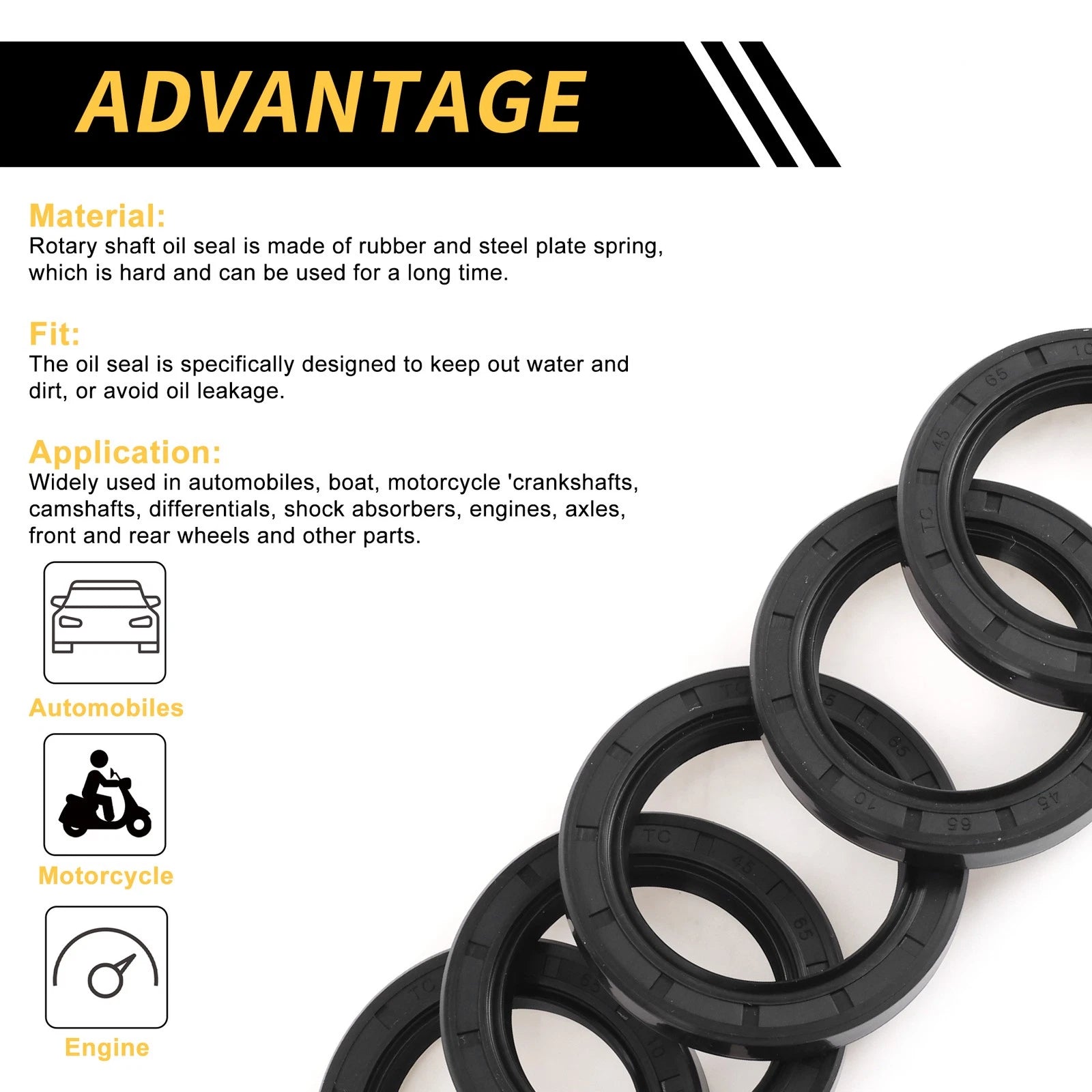 Set of 5 Oil Seal Rotary Shaft Seal NBR Rubber 45x65x10mm