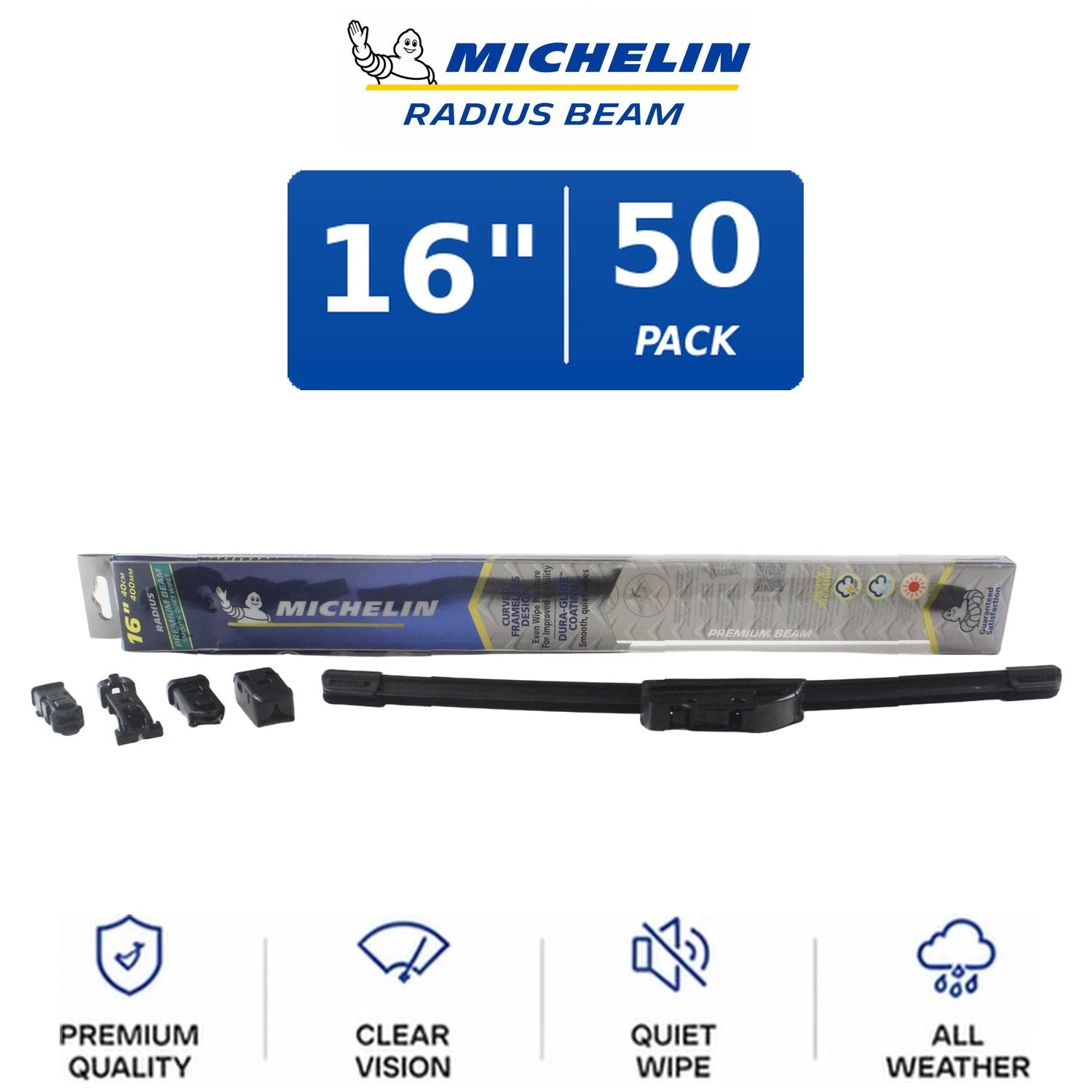Set of 2 Michelin Radius Beam Wiper Blades 16" Curved All-Weather