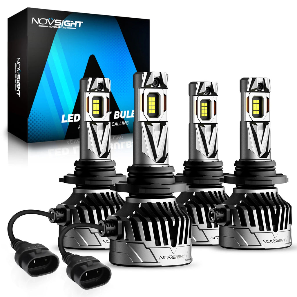 2X 9005/HB3 + 9006/HB4 LED Headlight Bulbs Kit for High Low Beam (6500K)