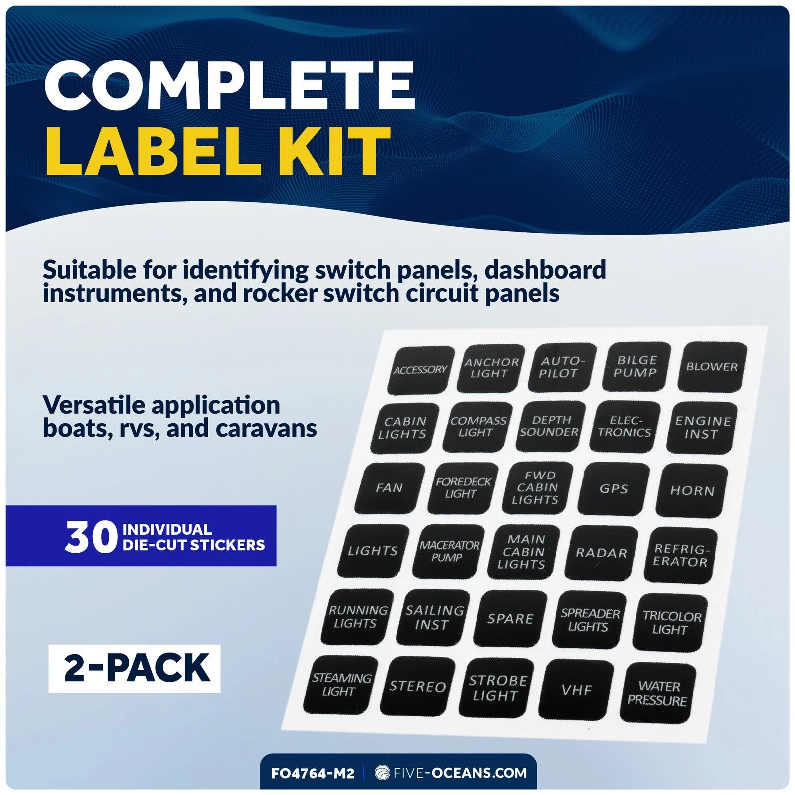 30 Pcs Marine Dashboard Decal Label Kit for Boat Switch Panel (2-Pack)