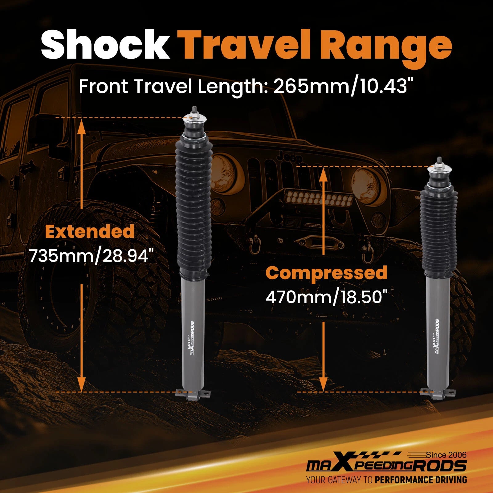 Front Suspension Lift Shocks for Jeep Grand Cherokee (1993–2004) 4.5-5.5 Inch