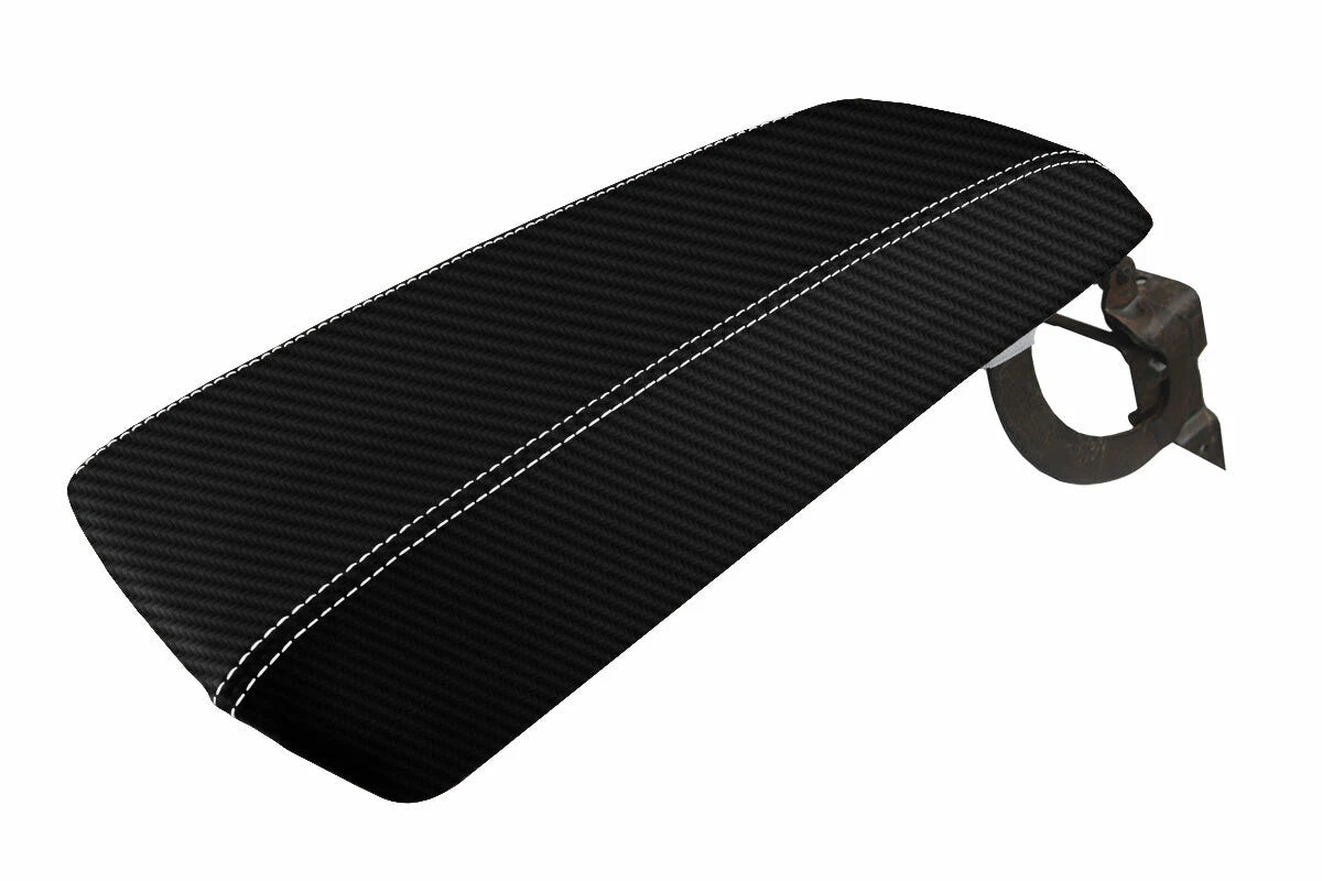 Console Lid Armrest Cover for Ford Edge (2011–2020) Carbon Fiber White Stitch