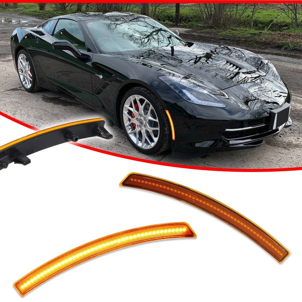 Amber Yellow LED Front Fender Side Marker Lights for Chevy Corvette C7 (2014–2019)