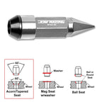 Set of 20 M12X1.5 Silver JDM Cone Spiked Cap Wheel Lug Nuts + Extension 23mmx83mm