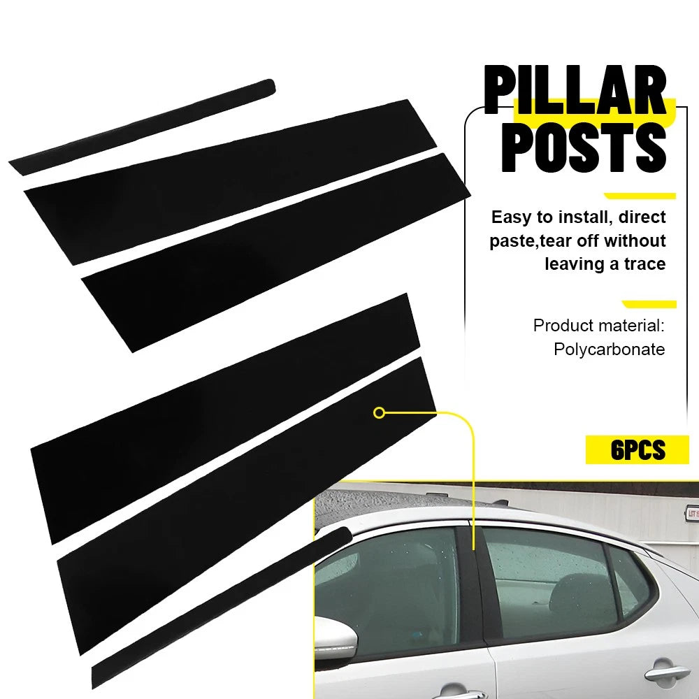 Set of 6 Glossy Black Pillar Post Trim for Kia Optima (2011–2015)