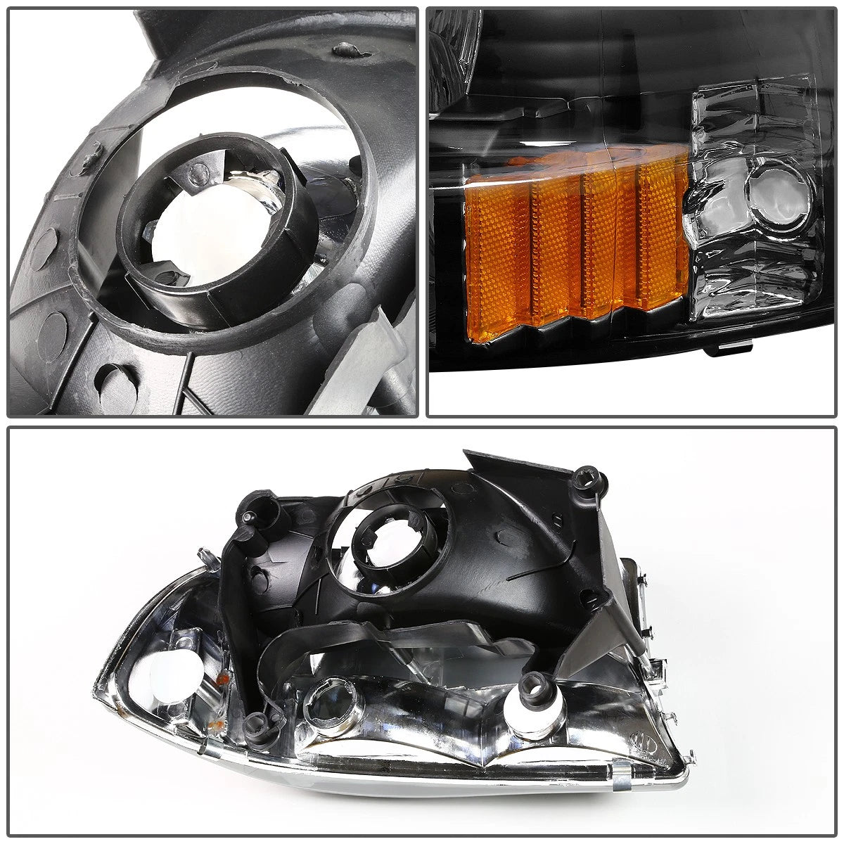Set of 2 Black Housing Amber Side Headlights for Dodge Dakota/Durango (1997–2004)