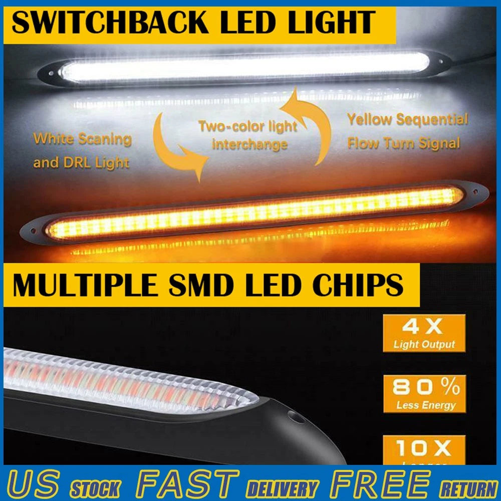 2X Sequential LED Strip-Light DRL Turn Signal Headlight for