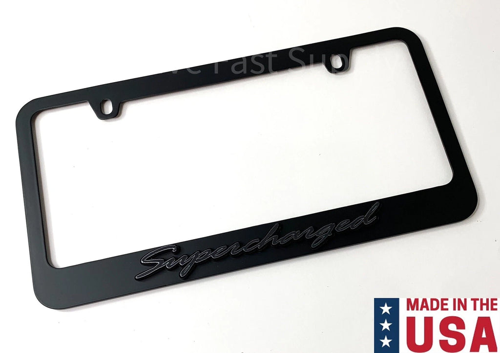 Matte License Plate Frame Gray with Black Outline for Supercharged Vehicles
