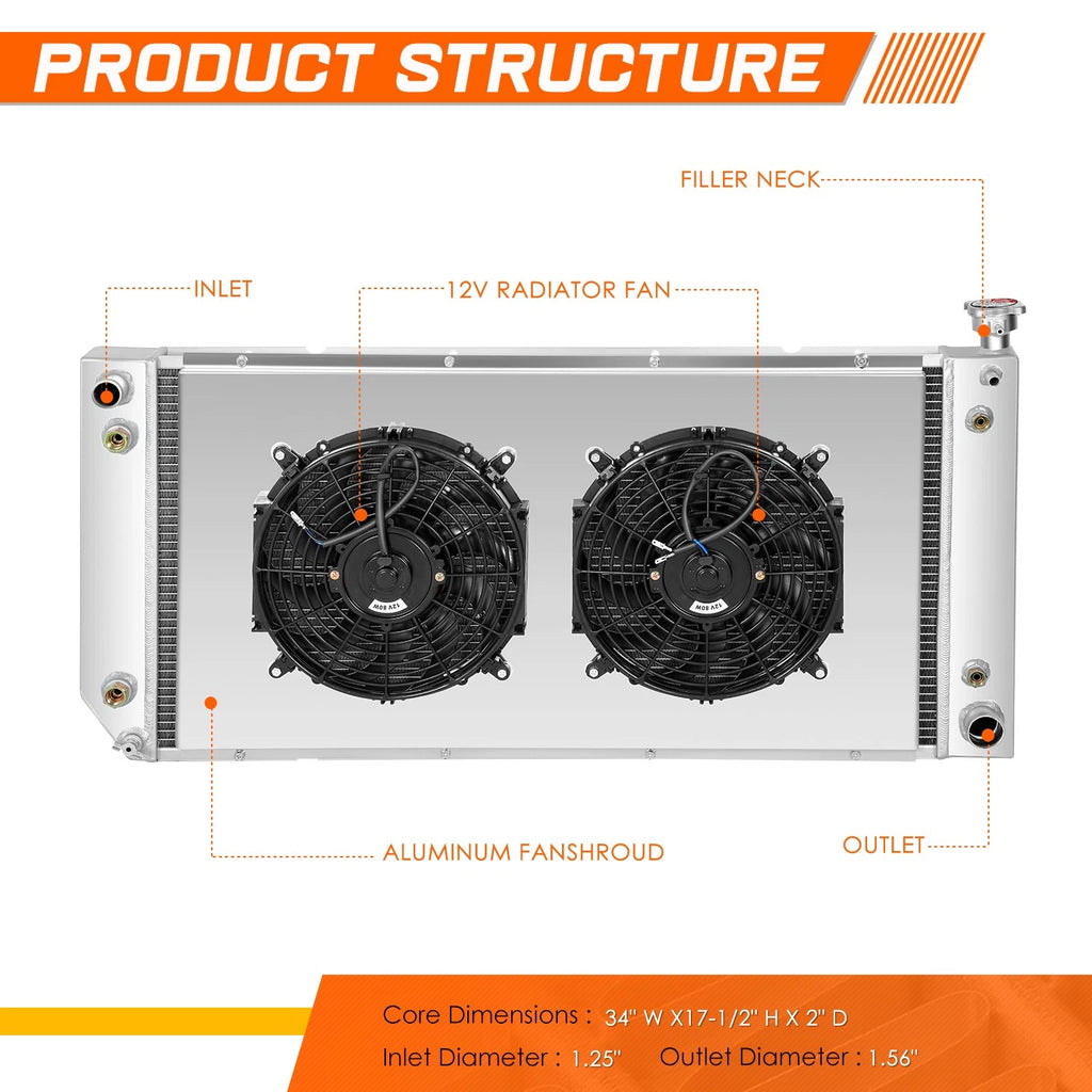 3-Row Aluminum Cooling Radiator w/Fan Shroud for Chevy GMC C/K (1994–2002)
