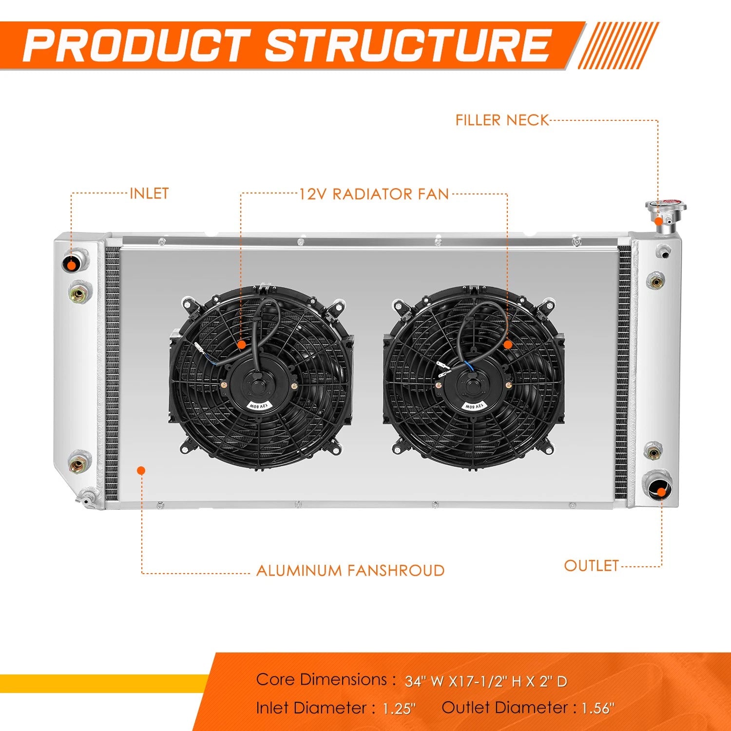 3-Row Aluminum Cooling Radiator w/Fan Shroud for Chevy GMC C/K (1994–2002)