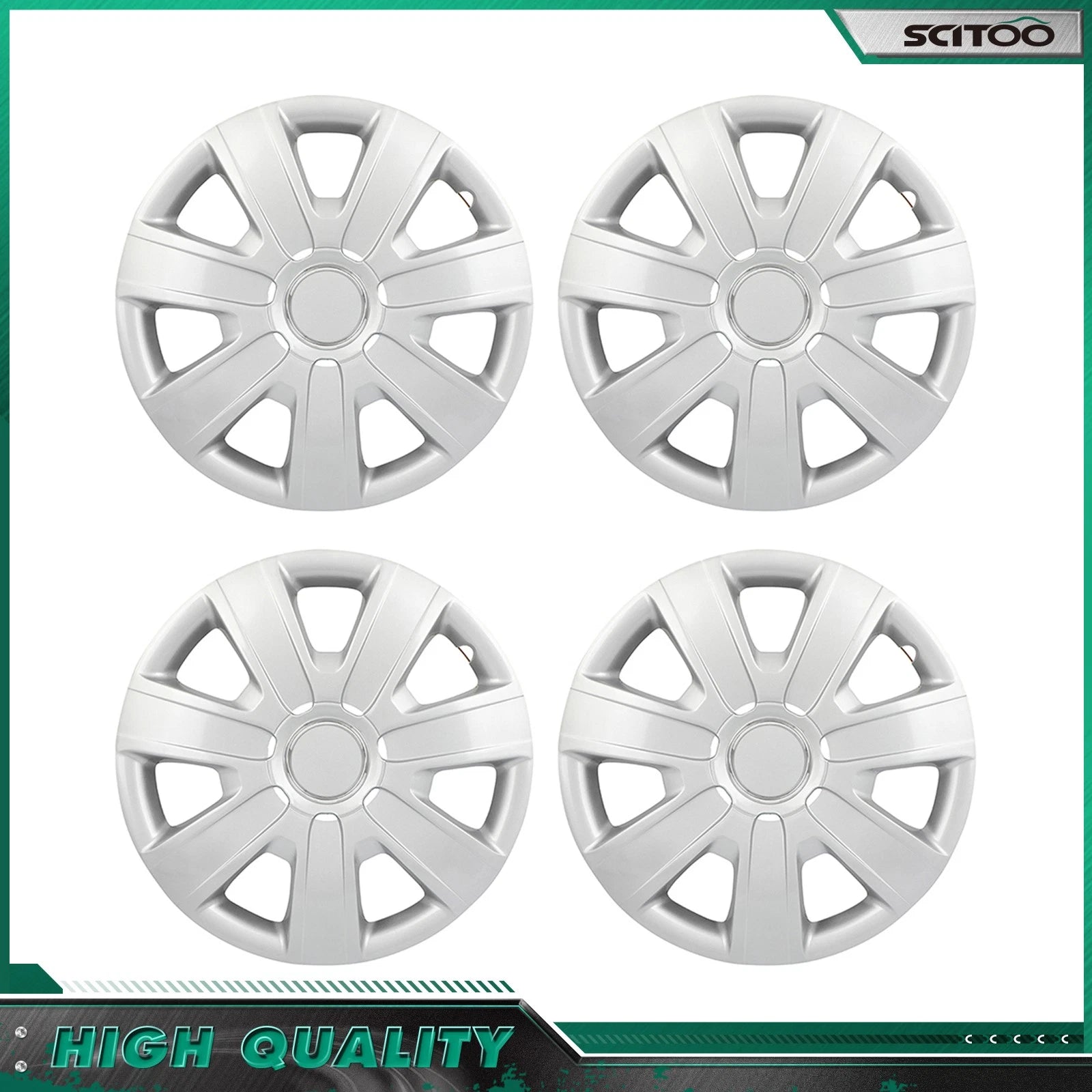 Set of 4 Snap On 15" Silver Wheel Covers Hub Caps for R15 Tire & Rim