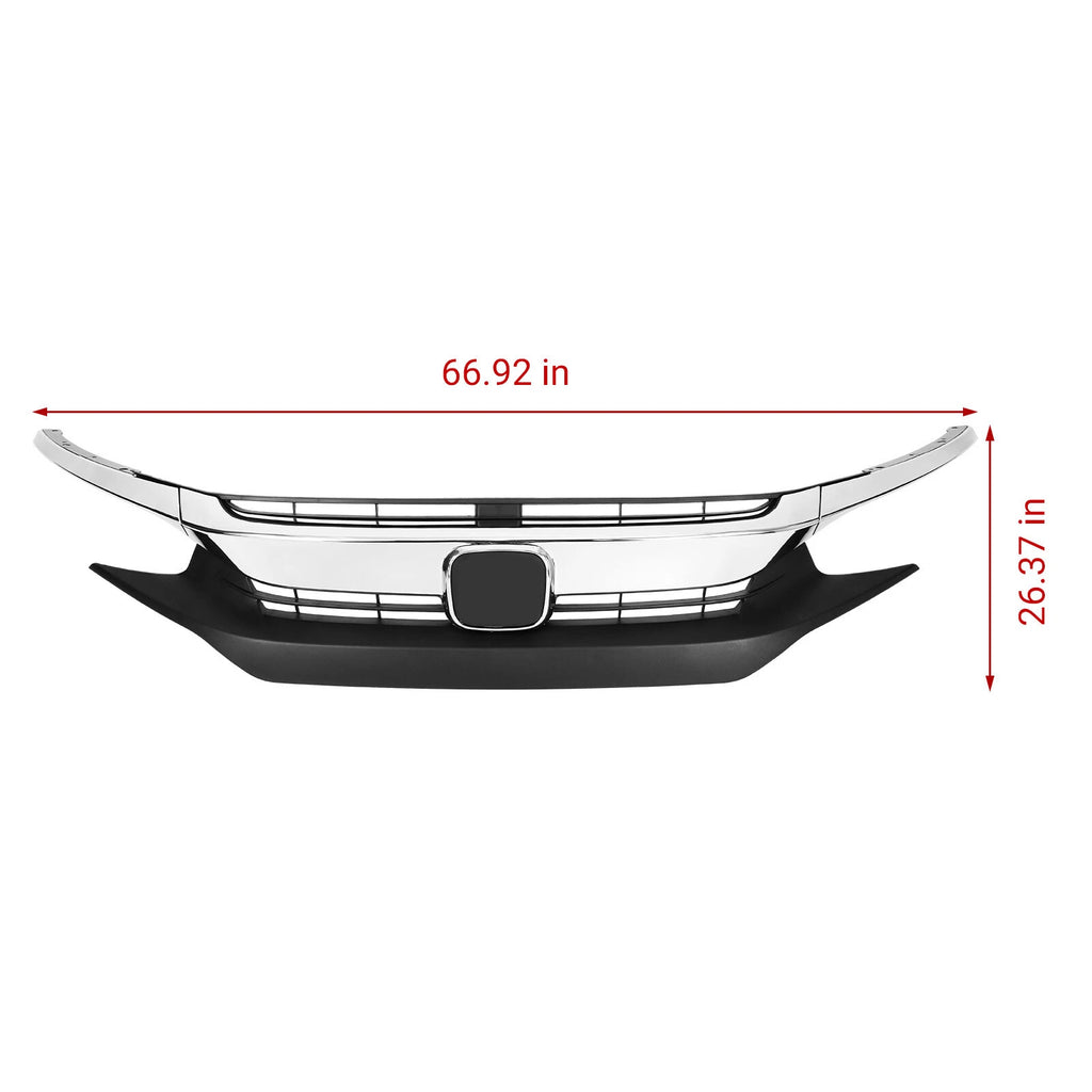 Front Upper Grille with Chrome Eyelid Molding for Honda Civic Sedan (2016–2018)