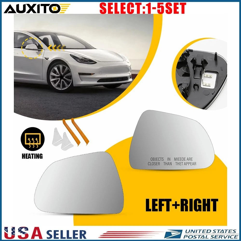 Set of 2 Power Heated Side Mirror Glass for Tesla Model 3 (2017–2023)
