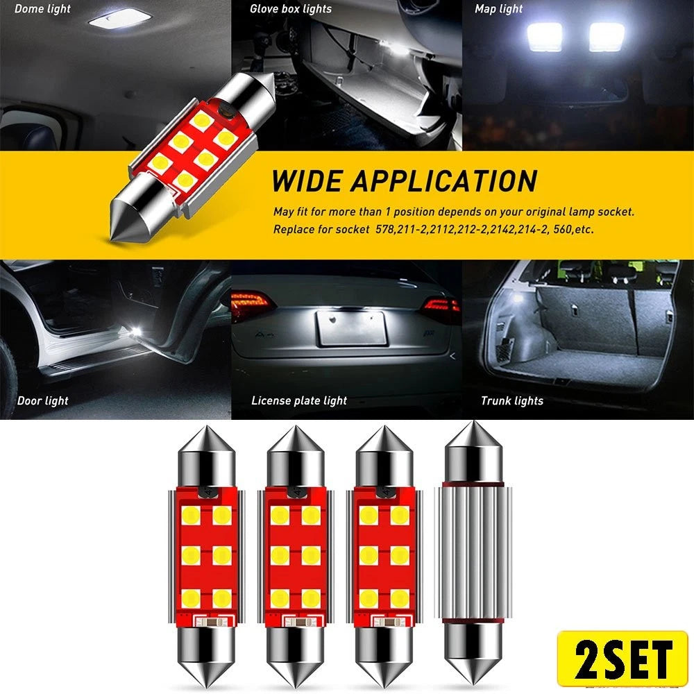Set of 4 CANBUS Free Error 578 41MM 212-2 White LED Interior Bulbs for