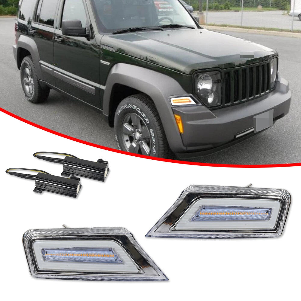 Clear Lens Dynamic Amber LED Signal DRL Lamp for Jeep Liberty (2008–2012)
