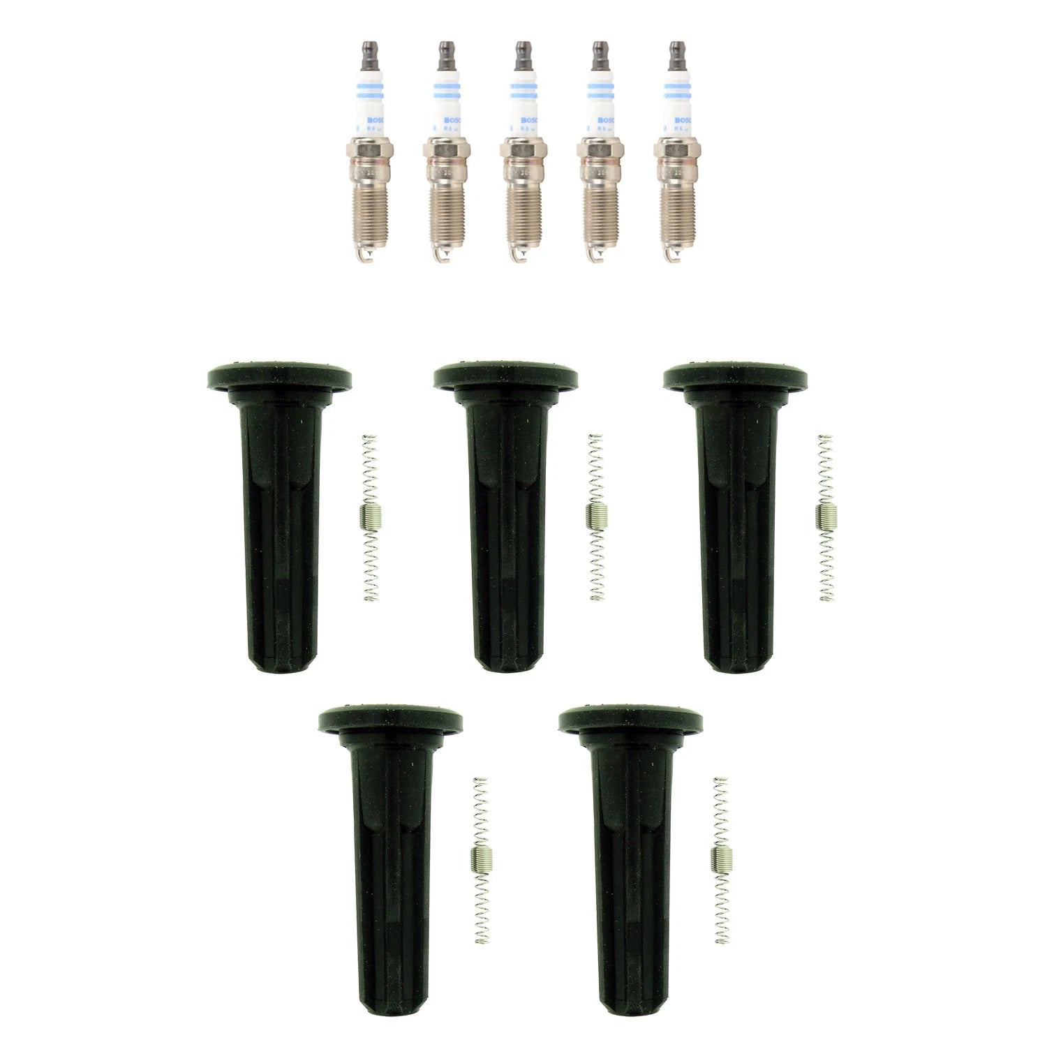Set of 5 Bosch Double Platinum Spark Plugs & NGK Coil Boots for Canyon Colorado H3
