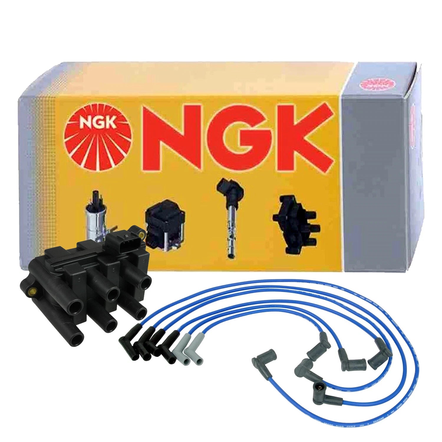 NGK Blue Spark Plug Wires & DIS Ignition Coil Kit for Ford Ranger Mazda B3000 (1998–2005)