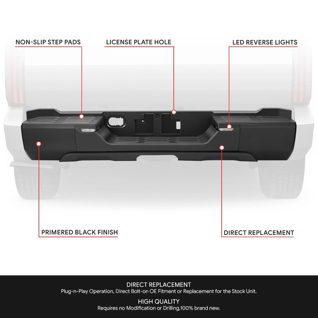Rear Step Bumper for Toyota Tundra (2022–2026) Black w/o Sensor Holes