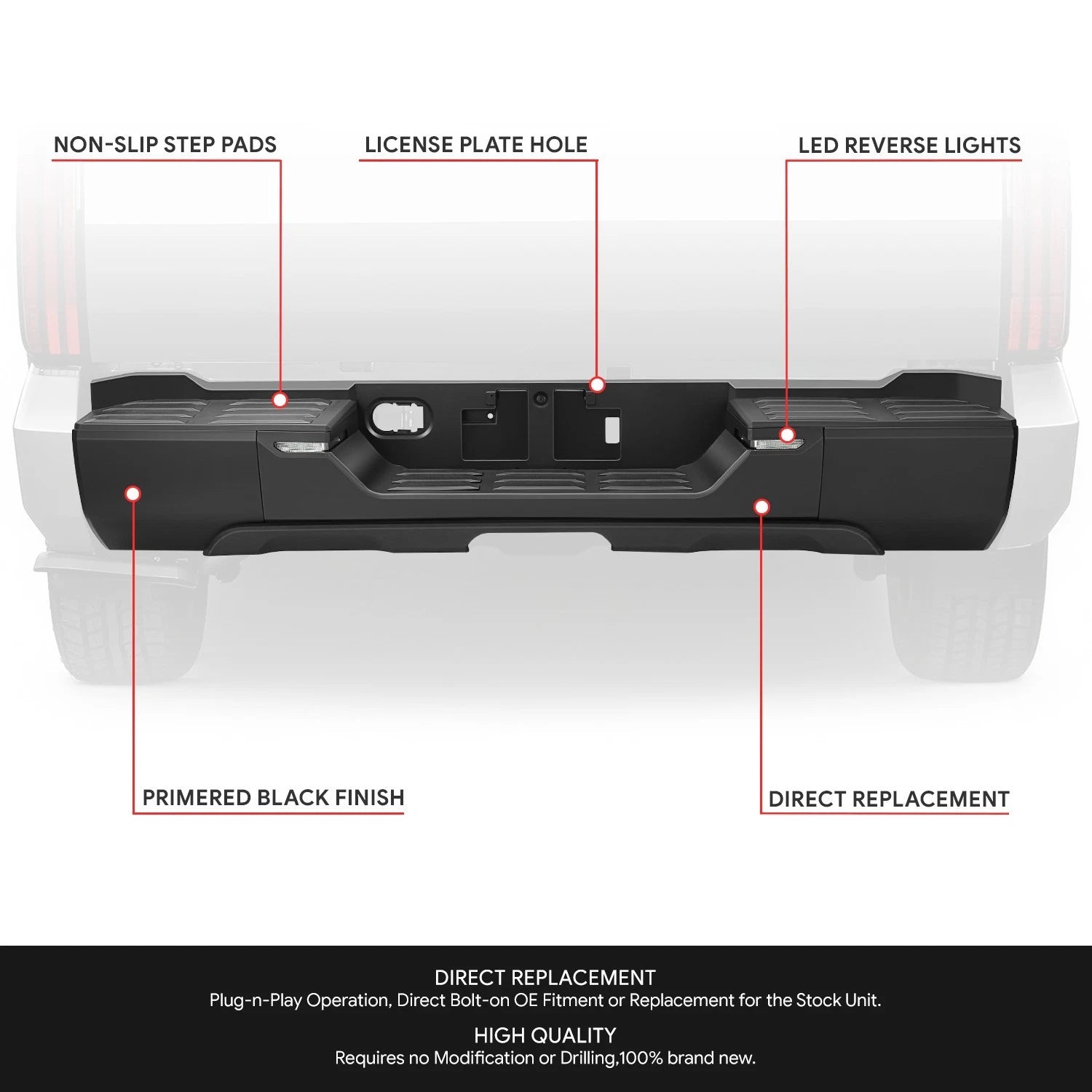 Rear Step Bumper for Toyota Tundra (2022–2026) Black w/o Sensor Holes