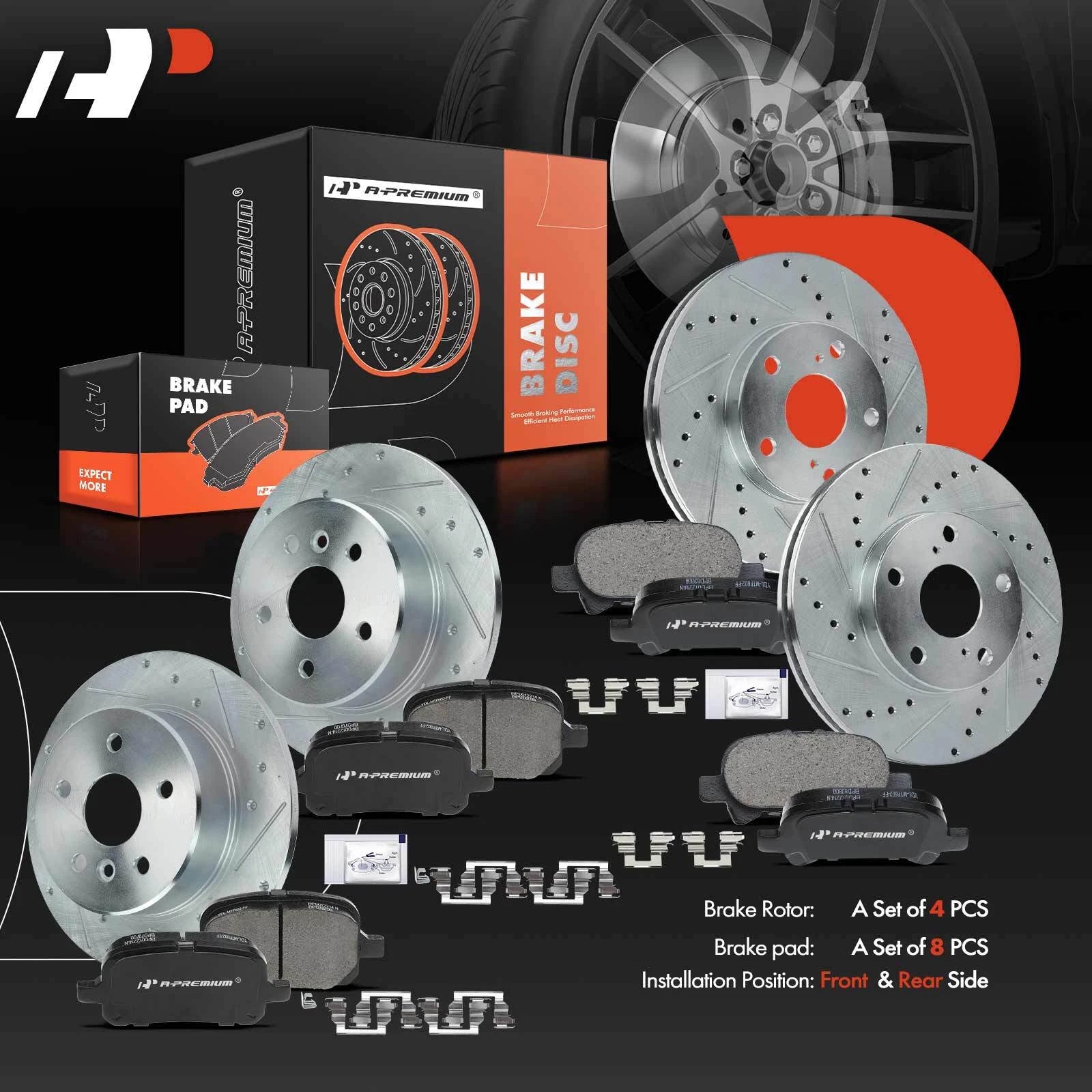 Front & Rear Drilled Rotors and Ceramic Pads for Toyota Avalon (2000–2004)