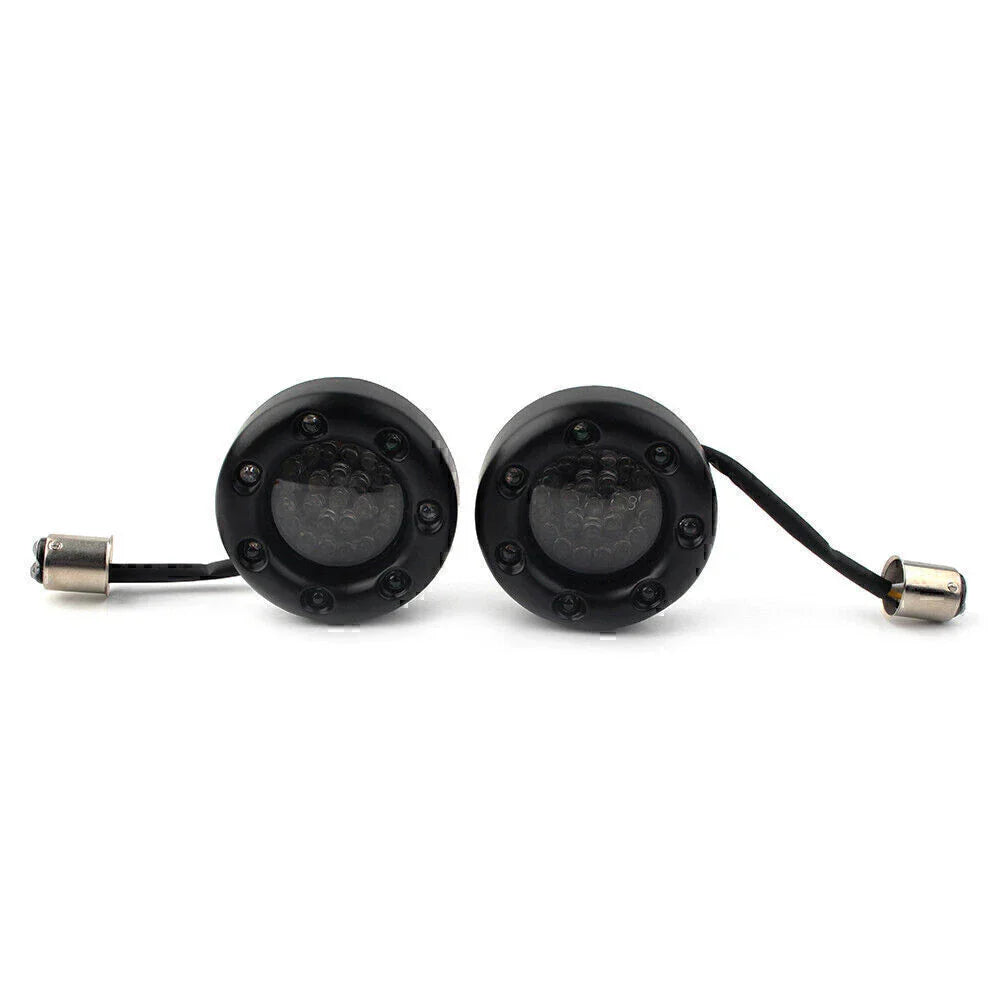 Red LED Turn Signal Lights with Gloss Black Trim Ring for Harley Sportster