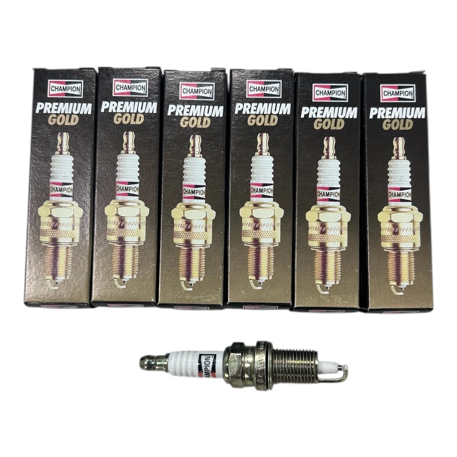 Set of 6 Champion 2412 Marine Premium Gold Spark Plugs for Marine Engines