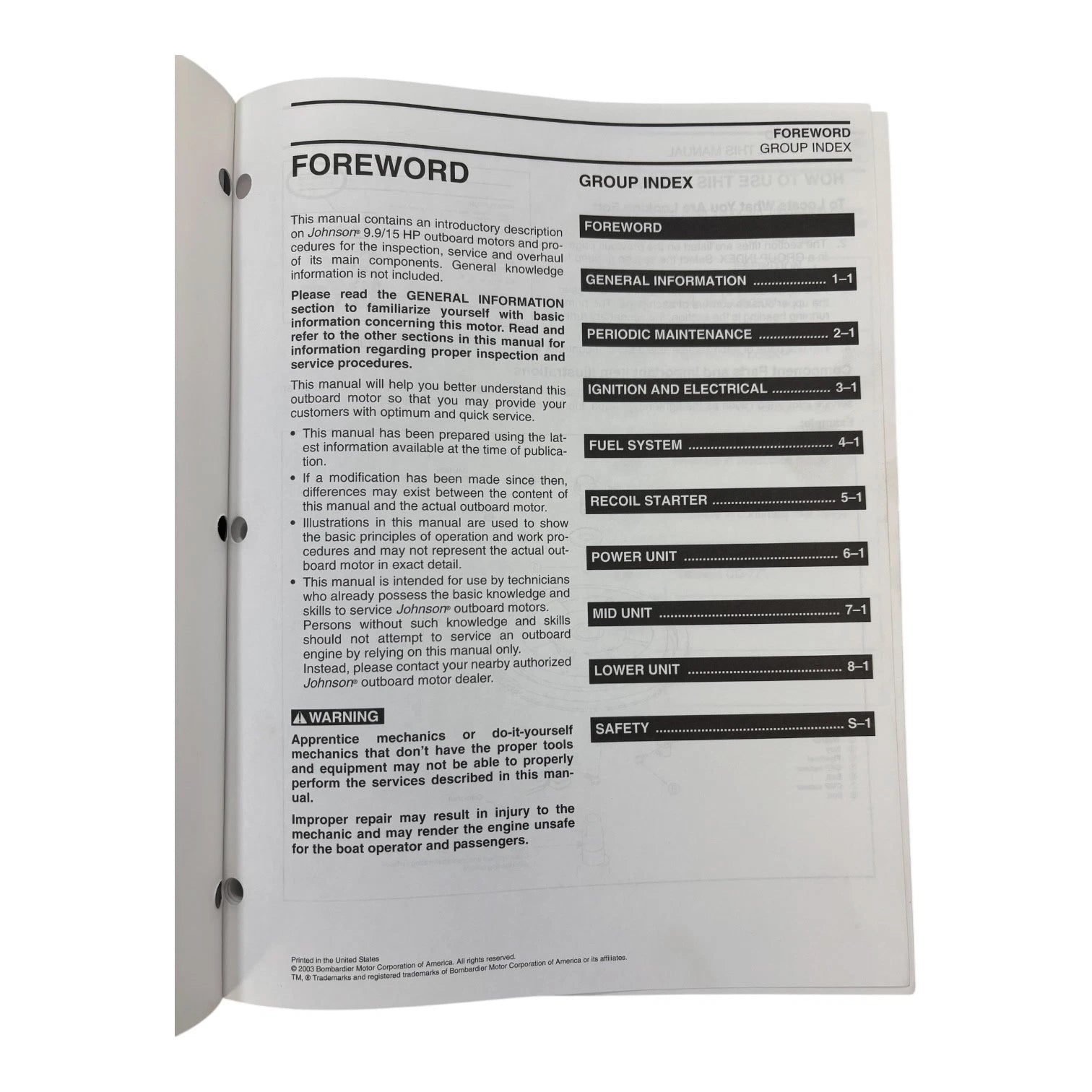 Service Manual for Evinrude Johnson 9.9/15 HP SR 4 Stroke (2004) 5005655