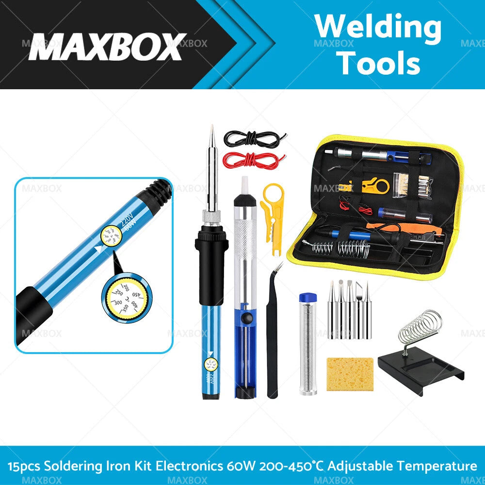 15-in-1 Soldering Iron Kit 60W Adjustable Temperature for Electronics