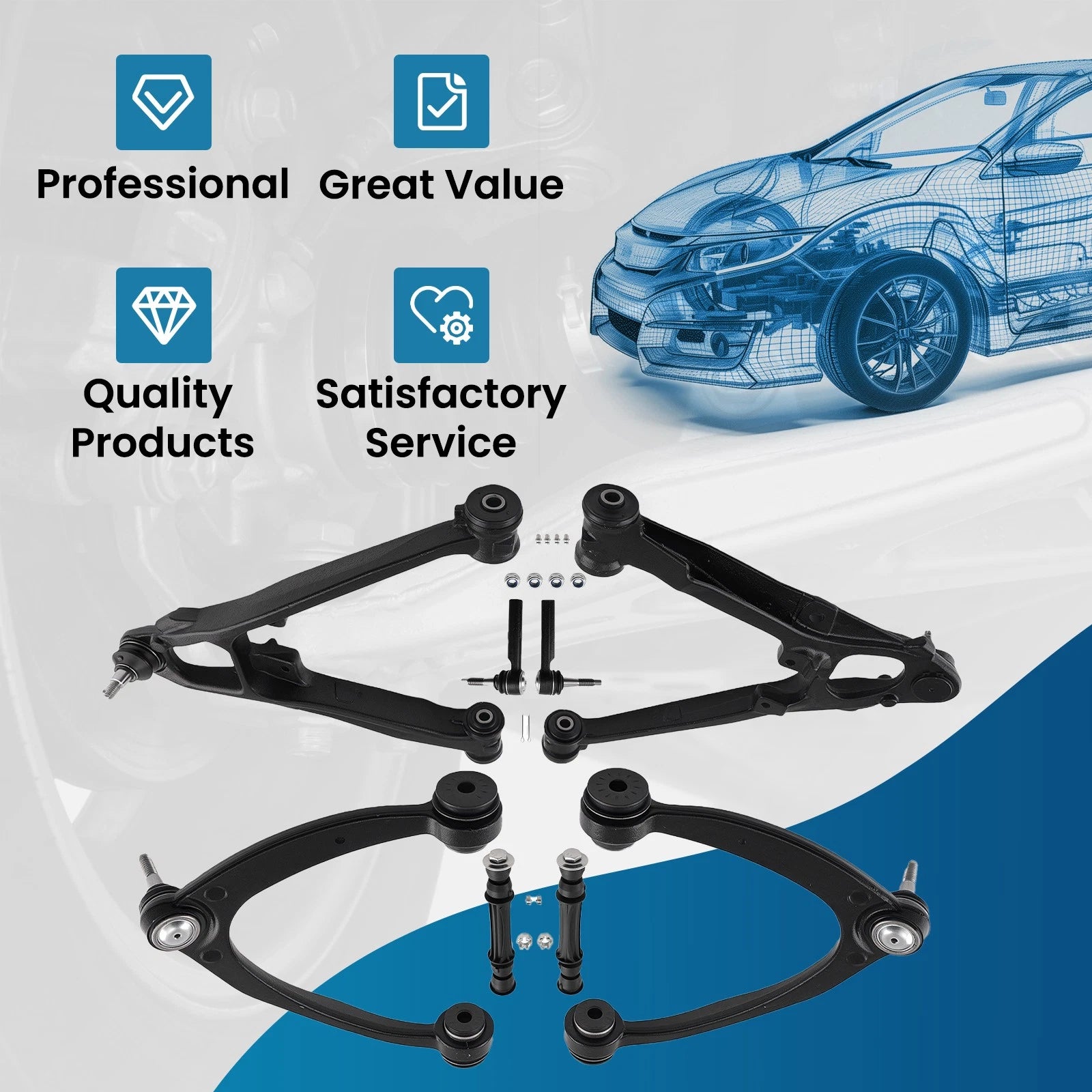 Front Upper Lower Control Arms Sway Bar for Chevy Silverado Sierra 1500 (2007–2013)