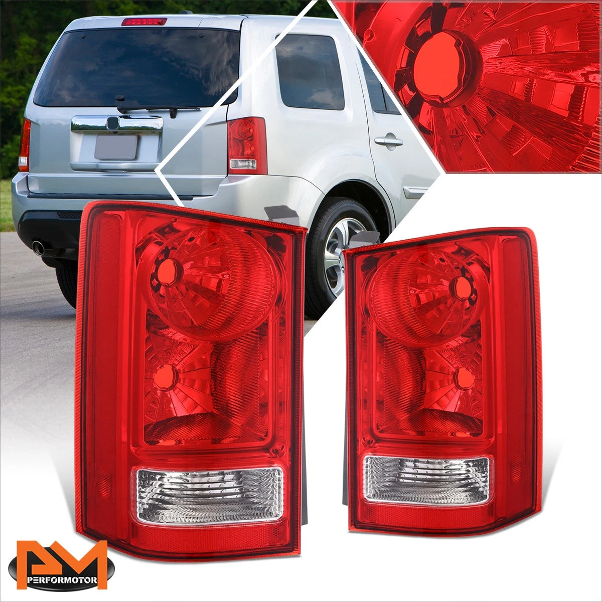 Turn Signal Tail Light Set for Honda Pilot (2009–2015) Red Lens Chrome Housing
