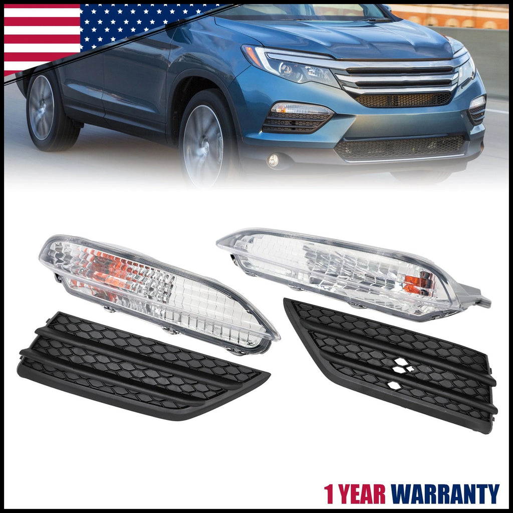Bumper Fog Light Cover Bezel & Turn Signal Lamp Bulbs for Honda Pilot (2016–2018)