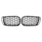 Pair Front Kidney Grille for BMW E46 4D (2002-2005) Chrome Diamond Style