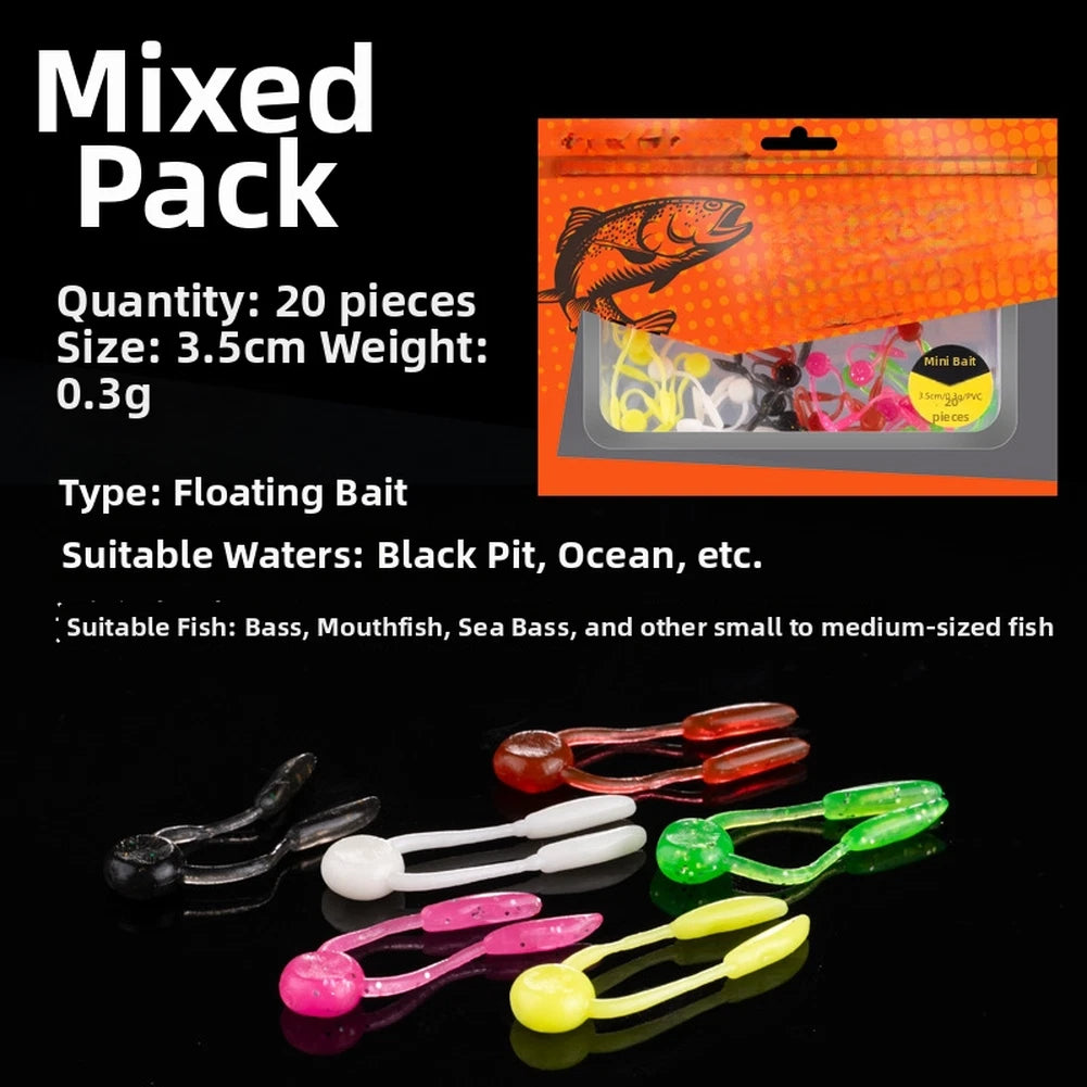 20PCS TPE Soft Floating Worm Lures for Bass Trout Fishing