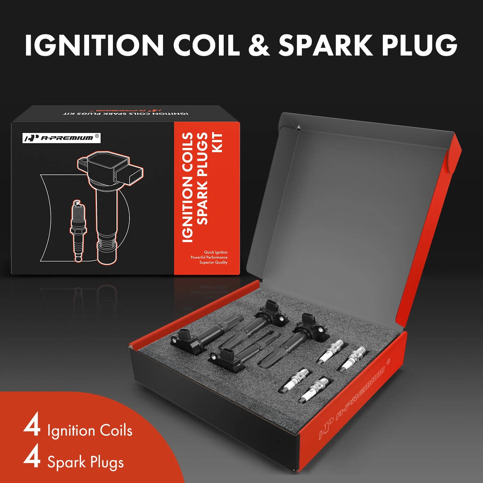 Set of 4 Ignition Coils & 4 Iridium Spark Plugs for Subaru Legacy (2010–2012)