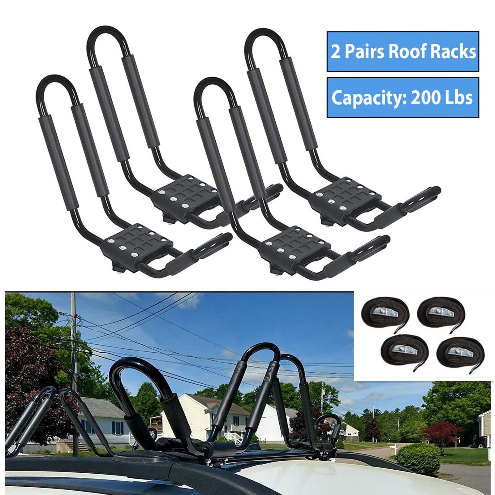 Set of 2 Kayak Roof Rack Carriers for Roof Mounting
