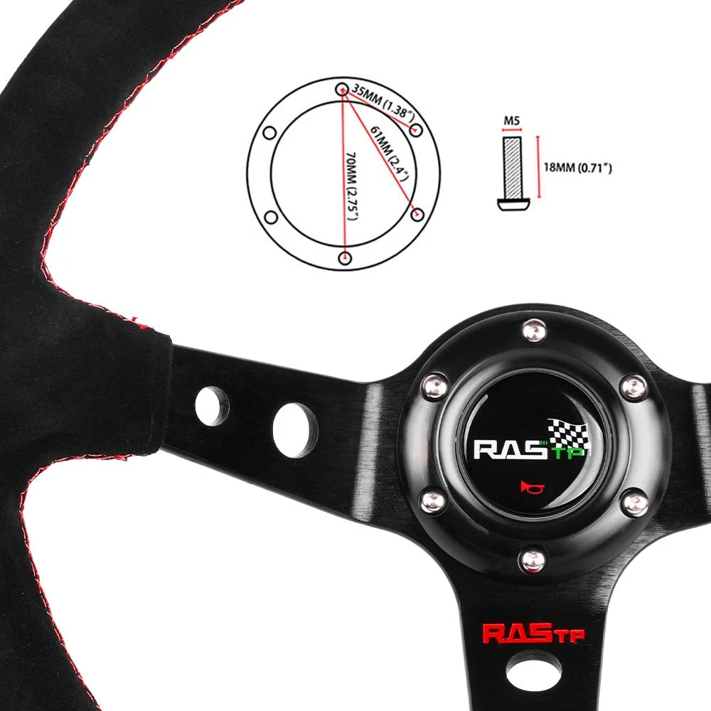 Suede Leather Steering Wheel 345mm Deep Dish for Universal Fit