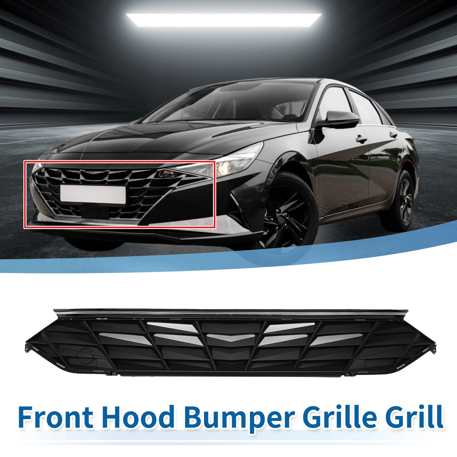 Front Upper Bumper Grille for Hyundai Elantra (2021–2022) Black