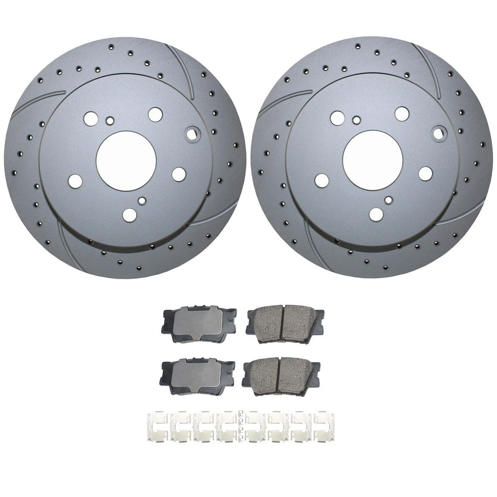 Rear Brake Kit 281mm Drilled Rotors & Akebono ProACT Pads for HS250h RAV4 (2010–2012)