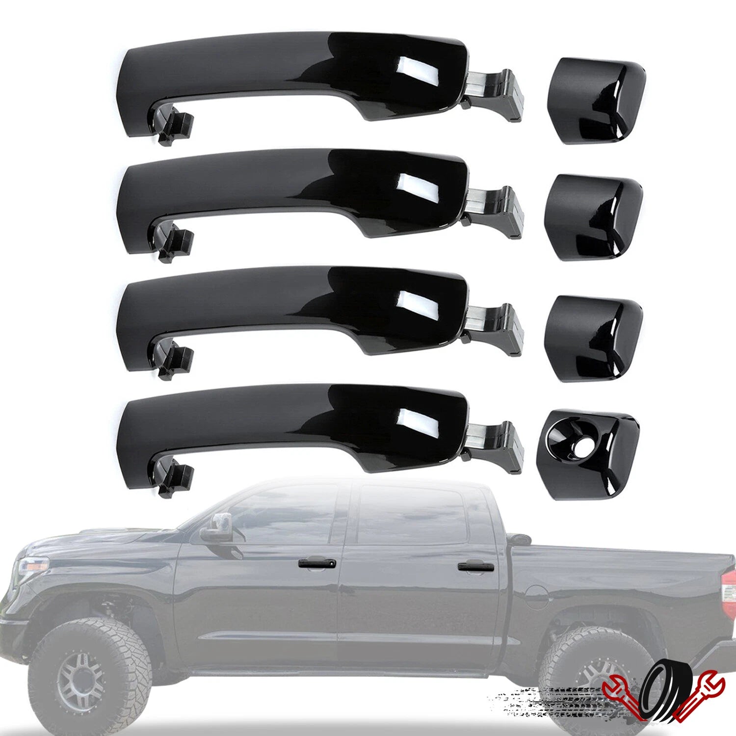 Front Rear Outside Door Handle Kit Glossy Black for Toyota Tundra Sequoia (2011–2019)