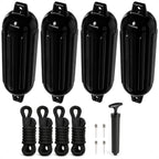 Set of 4 Inflatable Ribbed Marine Boat Fenders 4.5" x 16" Black