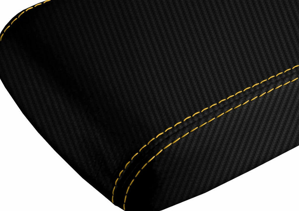 Console Lid Armrest Cover for Dodge Challenger (2008–2014) Carbon Fiber Yellow Stitch