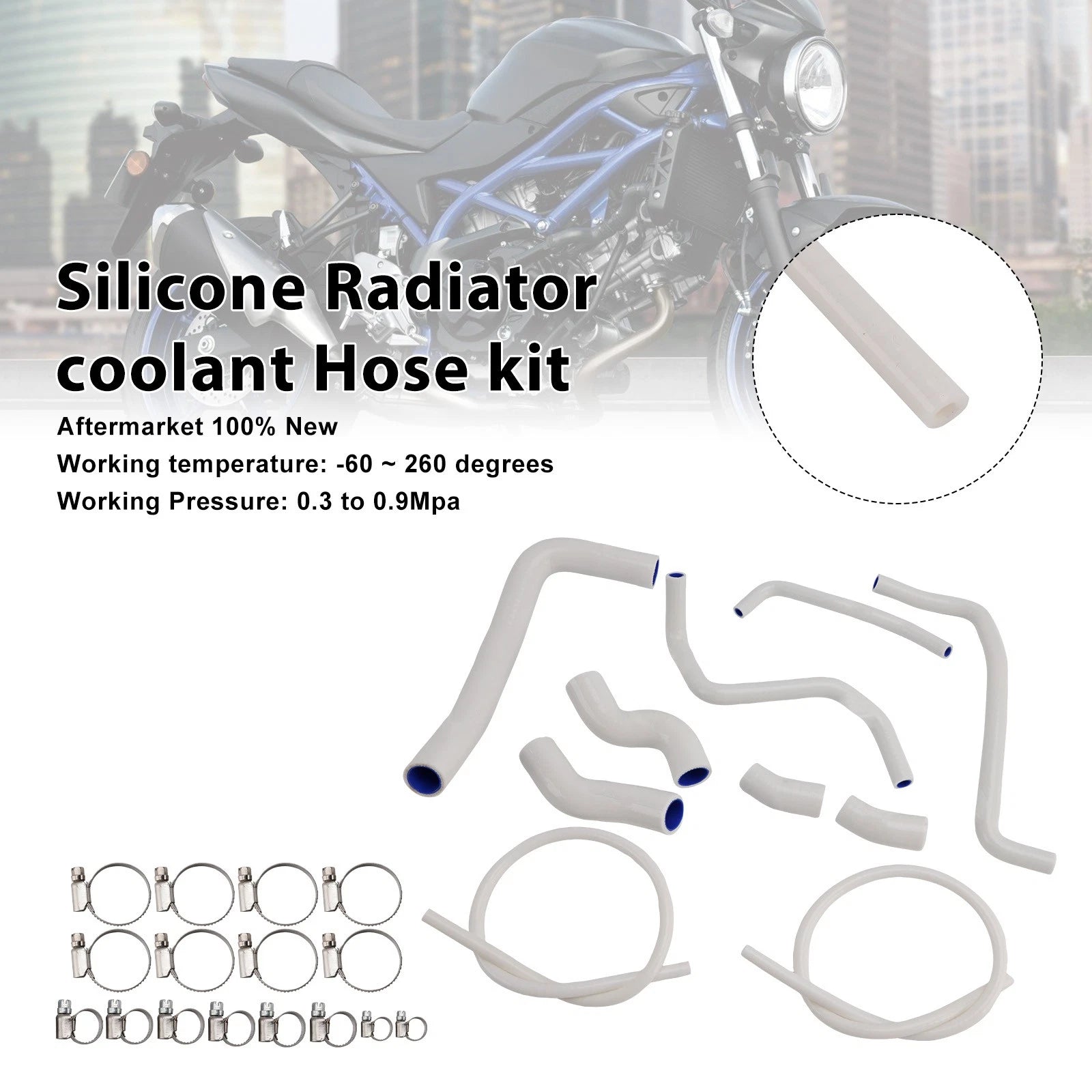 Silicone Radiator Coolant Hose for Suzuki SV650 (2016–2025) White