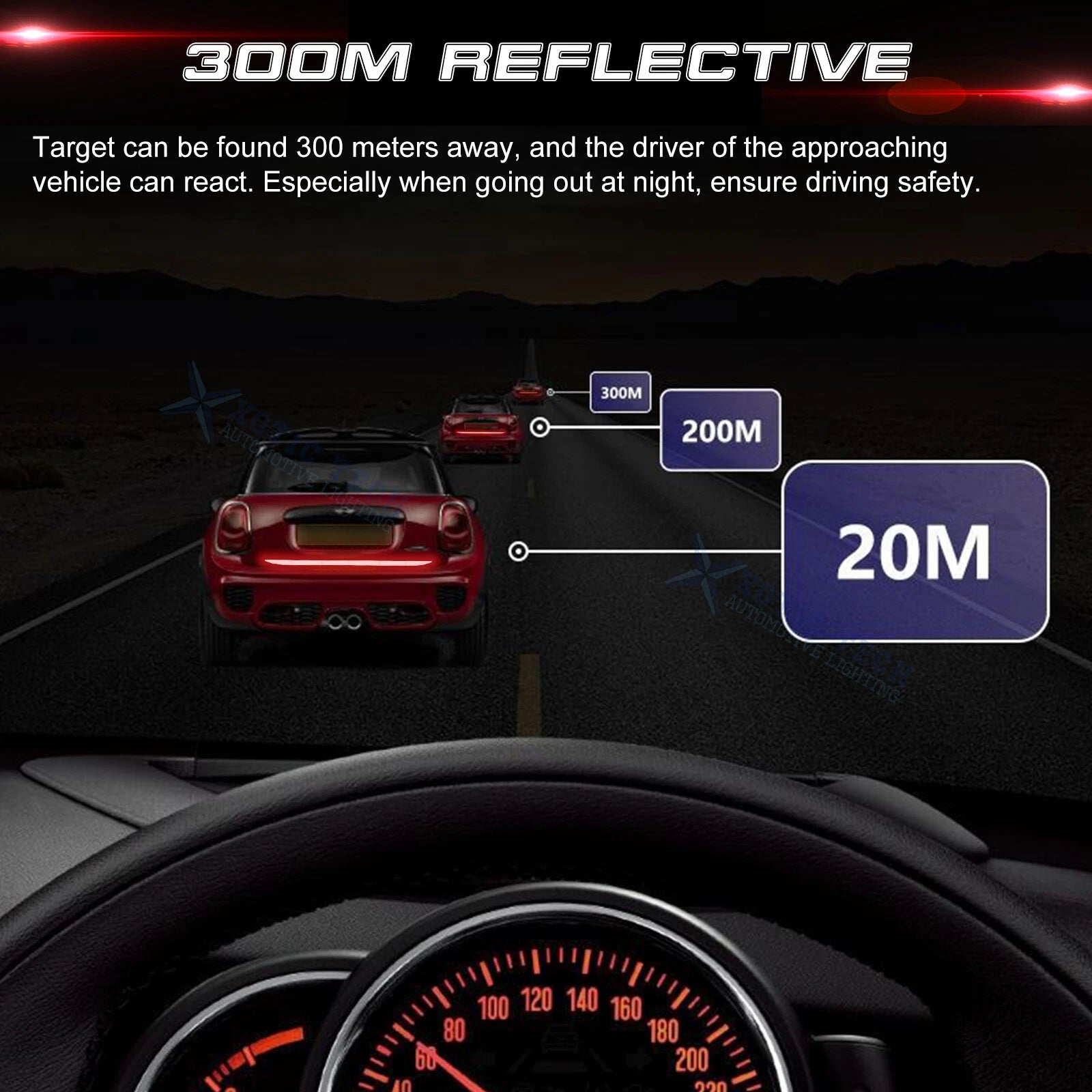 Red Night Reflective Stripe Bumper Trunk Safety Warning Stickers for Universal Fit (2014-2025)