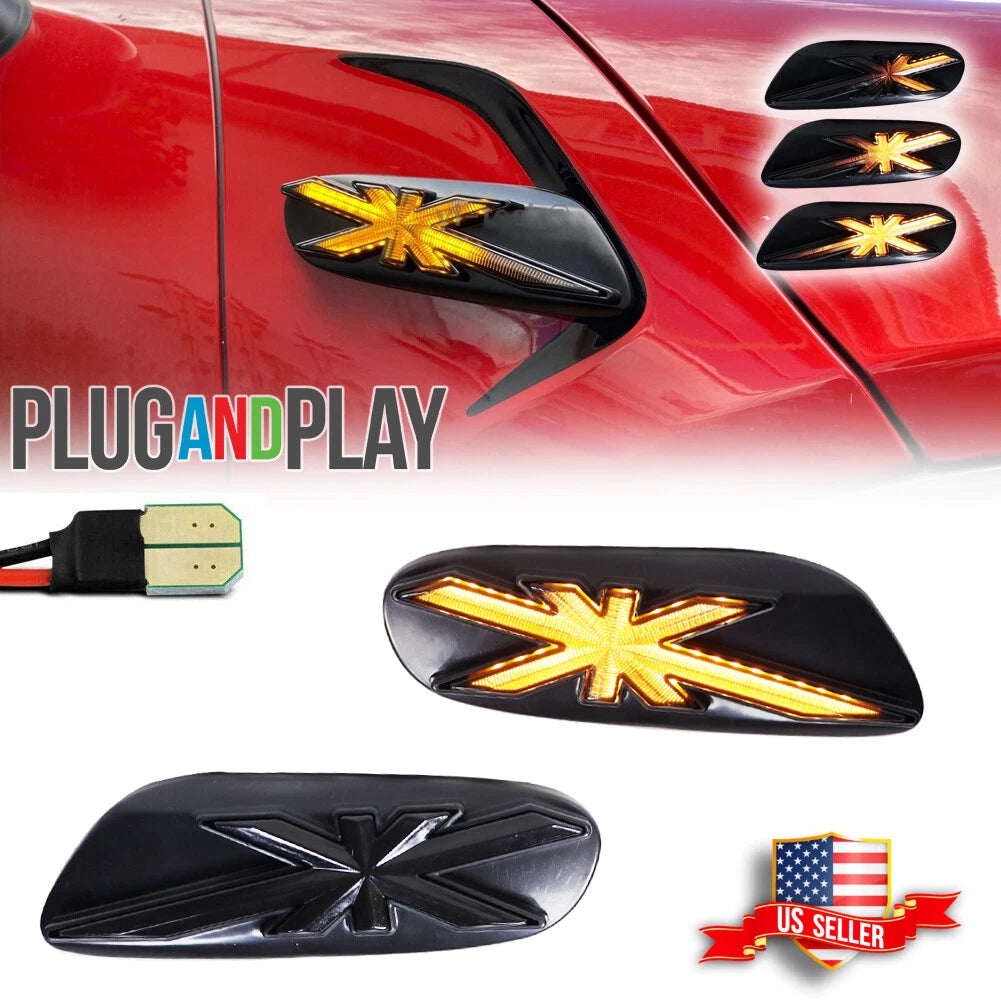 2X Union Jack Amber LED Fender Side Marker Lights for Mini Cooper (2014–2023)